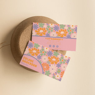 Retro Rosa Orange Groovy Blommigt Boho Girly Trend Visitkort