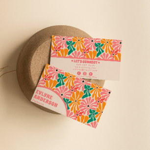 Retro Rosa Orange Groovy Blommigt Boho Girly Trend Visitkort