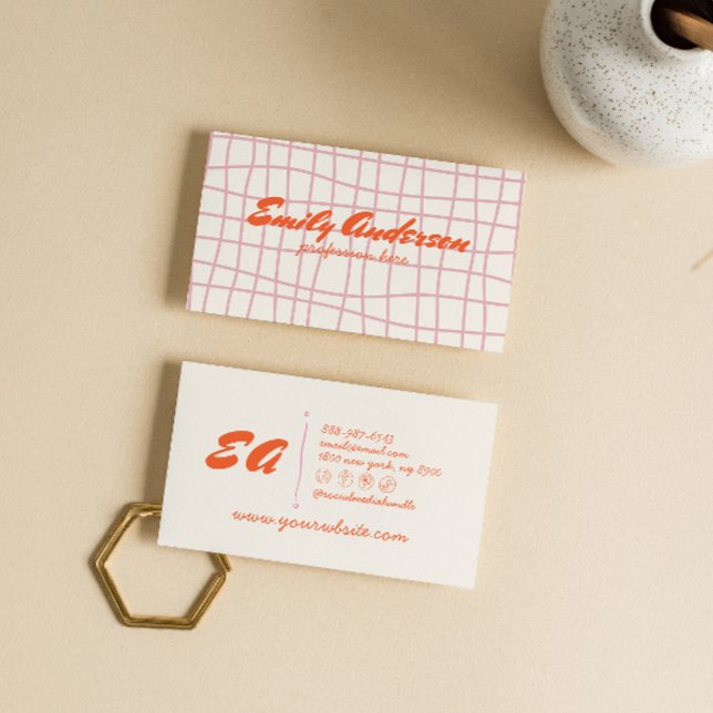 Retro Rosa Orange Handskriven ritad Groovy Girly Visitkort (Skapare uppladdad)