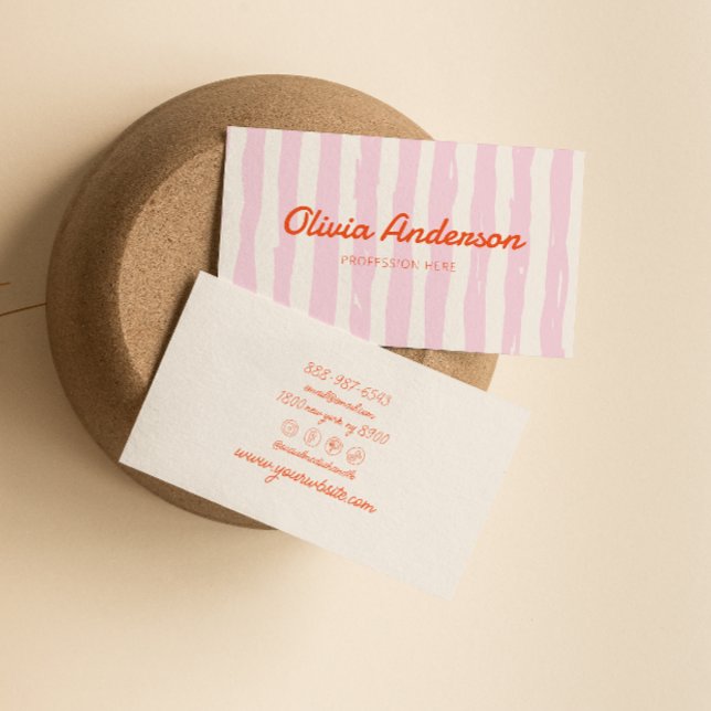 Retro Rosa Orange Handskriven ritad, tuggad, Girly Visitkort (Skapare uppladdad)