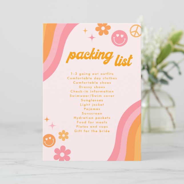 Retro Rosa & Orange Packningslista Inbjudningar (Stående Fram)
