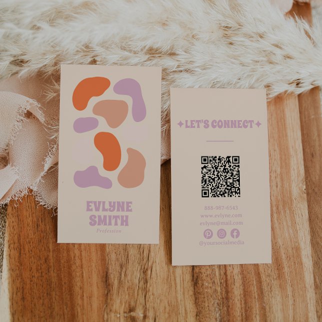 Retro Rosa Orange QR Code Abstrakt Groovy Girly Visitkort (Skapare uppladdad)