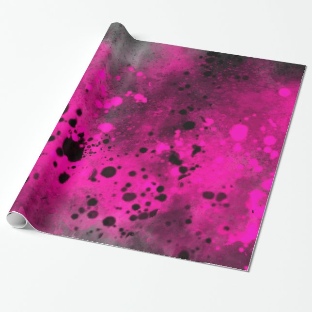 Retro Rosa Paint Splatter Presentpapper (Utrullad)