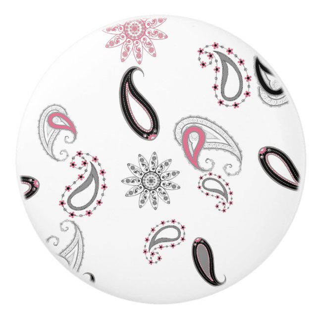 Retro Rosa Paisley keramiskt knopp (Framsidan)