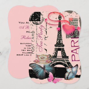 Retro rosa Paris eiffel torn möhippa te party Inbjudningar