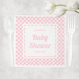 Retro Rosa Pastel Check Mönster Girl Baby Shower Pappersservett