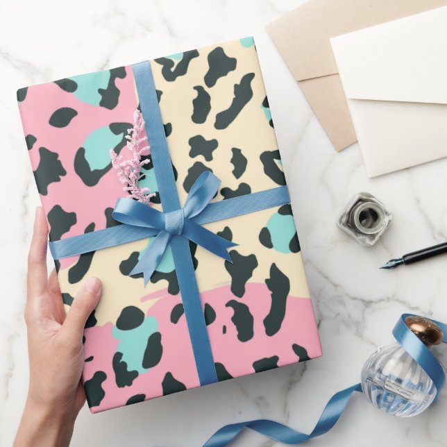 Retro Rosa Pastel Leopard Spots Presentpapper (Gifting)