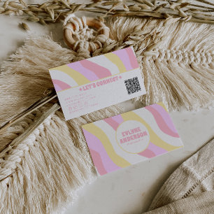 Retro Rosa Pastell QR-kod 70-tal Boho Groovy Tjeji Visitkort