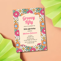 Retro Rosa Peach Blommigt Groovy 50:e födelsedagen