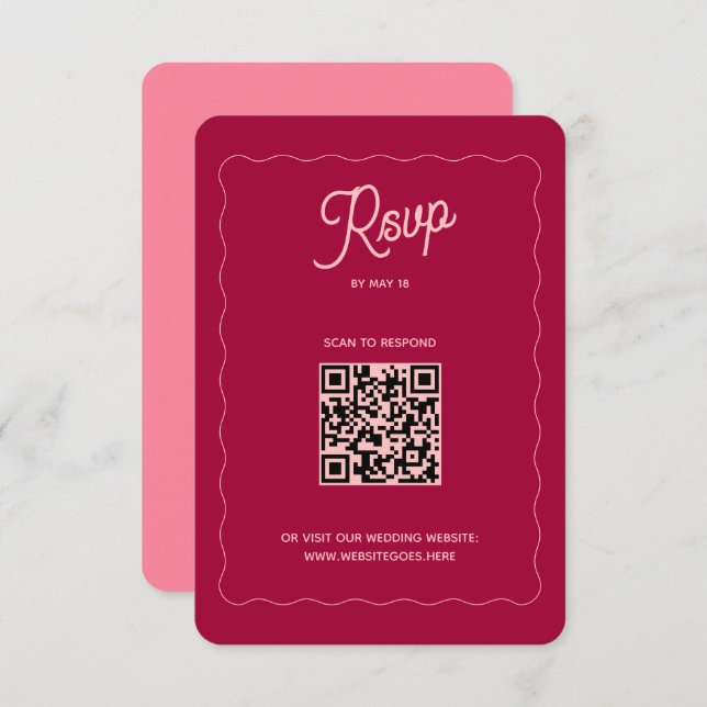 Retro Rosa Peach Wave Ram QR Code Bröllop Online OSA Kort (Fram/baksida)