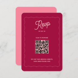 Retro Rosa Peach Wave Ram QR Code Bröllop Online OSA Kort