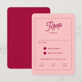 Retro Rosa Peachy Fuchsia Wave Ram Bröllop Meal OSA Kort