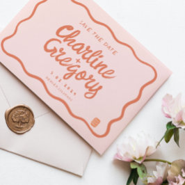 Retro Rosa PeachyHandwrite Bröllop spara datum Inbjudningar