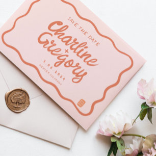 Retro Rosa PeachyHandwrite Bröllop spara datum Inbjudningar