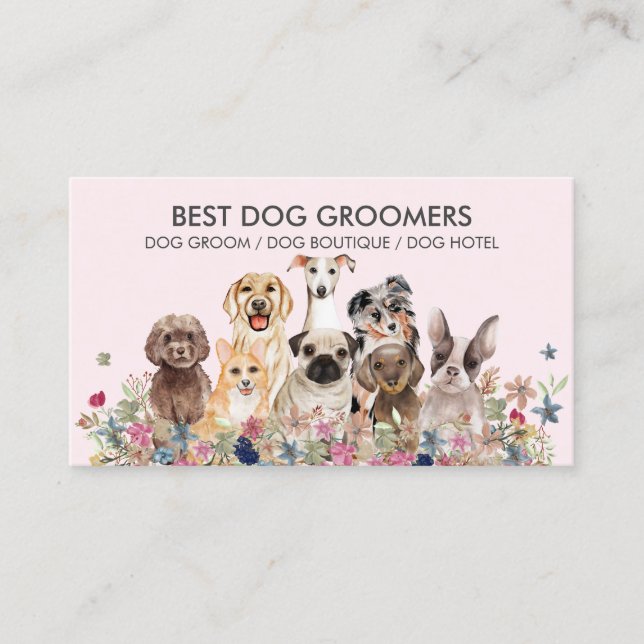 Retro Rosa PetSitter hundar blommor veterinär Visitkort (Framsida)