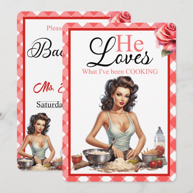 Retro Rosa Pinup Bachelorette Party-inbjudningar Inbjudningar (Fram/baksida)