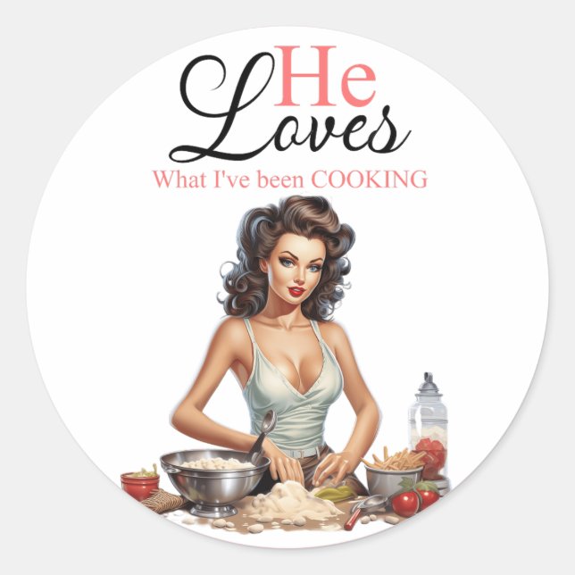 Retro Rosa Pinup Sällskapsfest  Runt Klistermärke (Framsida)