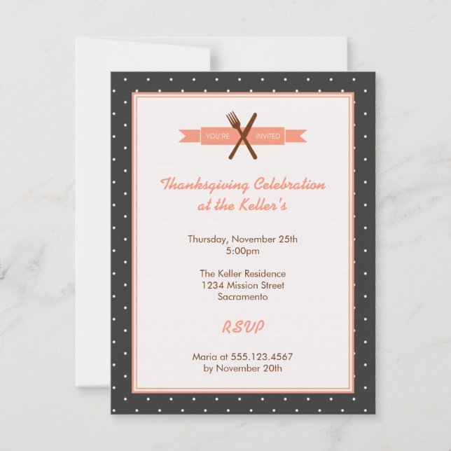 Retro rosa polka dots värdinna ram middag party inbjudningar (Framsida)