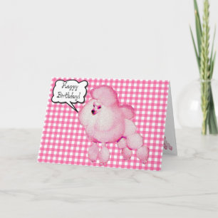 Retro Rosa Pudel Gingham Birthday Greeting Card Kort