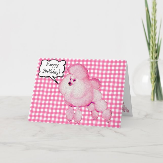 Retro Rosa Pudel Gingham Birthday Greeting Card Kort (Framsida)
