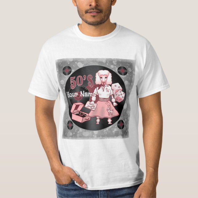 Retro Rosa Pudel  T Shirt (Framsida)