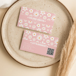 Retro Rosa QR-kod Groovy Blommig Boho Flickaktig U Visitkort