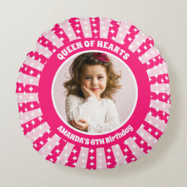 Retro Rosa Queen of Hearts Birthday Photo Rund Kudde