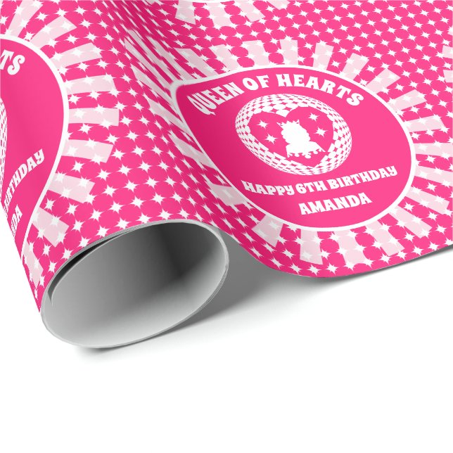 Retro Rosa Queen of Hearts Birthday Presentpapper (Rullad Hörn)