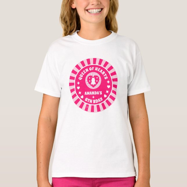 Retro Rosa Queen of Hearts Birthday T Shirt (Framsida)