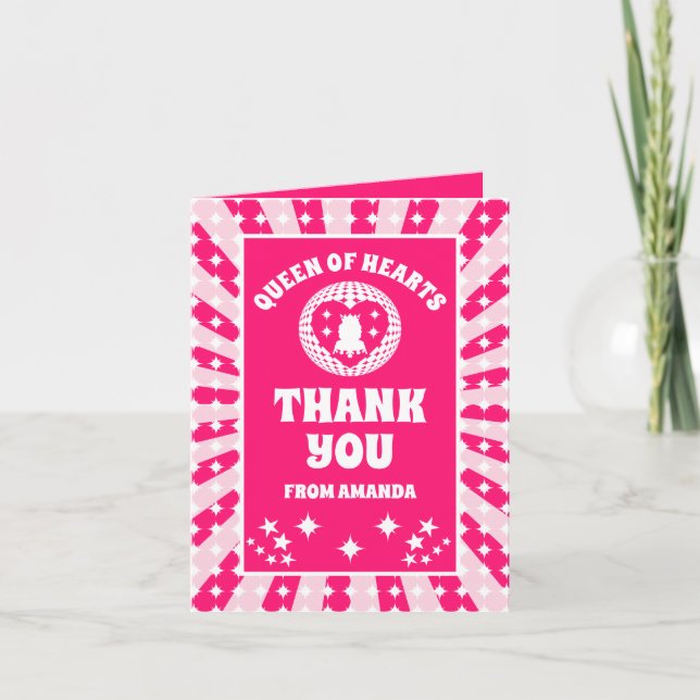Retro Rosa Queen of Hearts Birthday Tack you Card (Framsida)