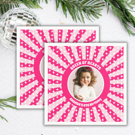 Retro Rosa Queen of Hearts Födelsedagsfest Photo Pappersservett