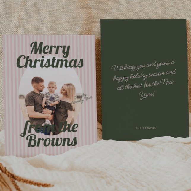 Retro Rosa Rand Boho Oval Photo jul Julkort (Skapare uppladdad)