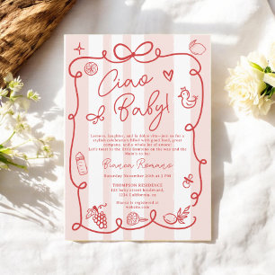 Retro Rosa Rand italiensk-Thed Ciao Baby Shower Inbjudningar