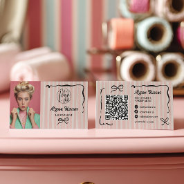 Retro rosa randig sällsynt hårfoto qr-kod logotyp visitkort