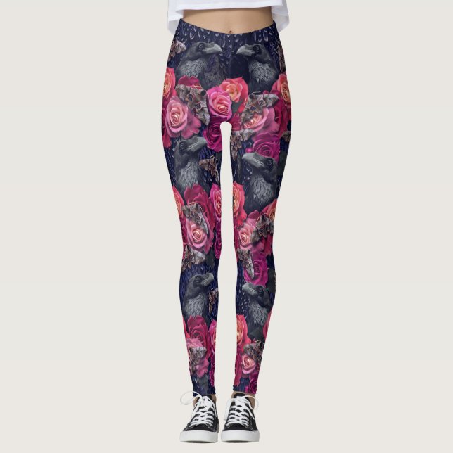 Retro Rosa Raven Evermore med Ro och Hawkmoths Leggings (Framsida)