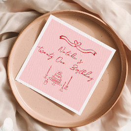 Retro Rosa Red 21:a Hand plockade Cake Bow Birthda Pappersservett