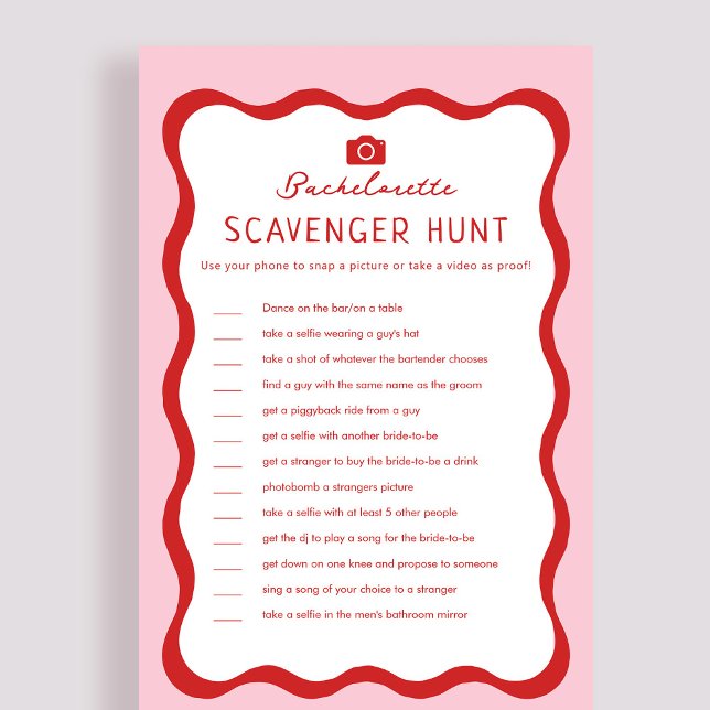 Retro Rosa Red Bachelorette Scavenger Hunt Game (Skapare uppladdad)