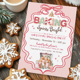 Retro Rosa & Red Bow-julkaka Baking Party Inbjudningar