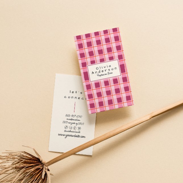 Retro Rosa Red Checkered Quirky Boho Girly Roligt Visitkort (Skapare uppladdad)