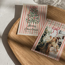 Retro Rosa Red Grönt Ritad Rosett band Träd jul