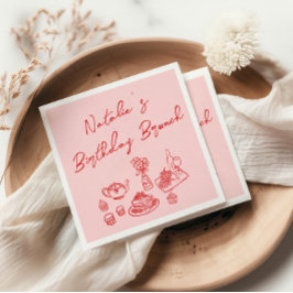 Retro Rosa Red Hand plockade Roligt Birthday Brunc Pappersservett