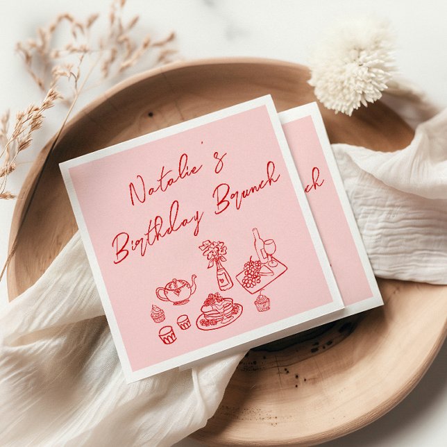 Retro Rosa Red Hand plockade Roligt Birthday Brunc Pappersservett (Skapare uppladdad)