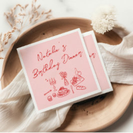 Retro Rosa Red Hand plockade Roligt Birthday Midda Pappersservett