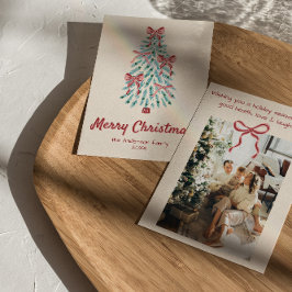 Retro Rosa Red Hand plockade Rosett band Träd jul, Julkort