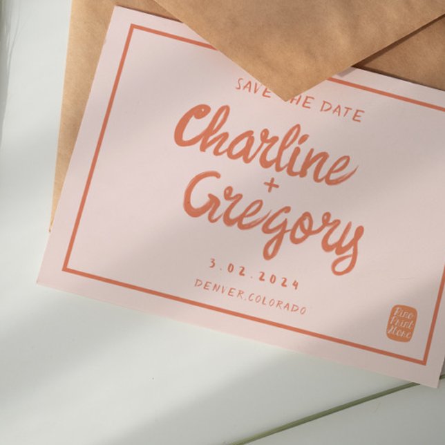 Retro Rosa &Red Handskrift Bröllop spara datum Inbjudningar (Skapare uppladdad)