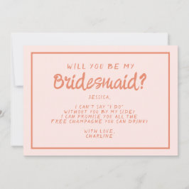 Retro Rosa &Red Handwrite Bridesmaid Frieri in Inbjudningar