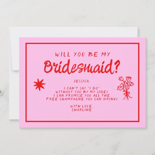 Retro Rosa &Red Handwrite Bridesmaid Frieri Inbjudningar (Framsida)