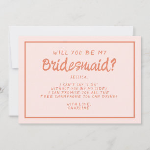 Retro Rosa &Red Handwrite Bridesmaid Frieri Inbjudningar