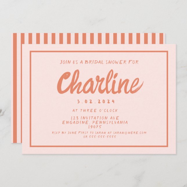 Retro Rosa &Red Handwrite-Möhippa Inbjudningar (Fram/baksida)