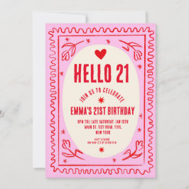 Retro Rosa Red Handwriter 21St Birthday Party Inbjudningar